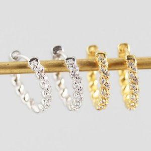 *NEW 925 Sterling Silver Braided Diamond Hoops